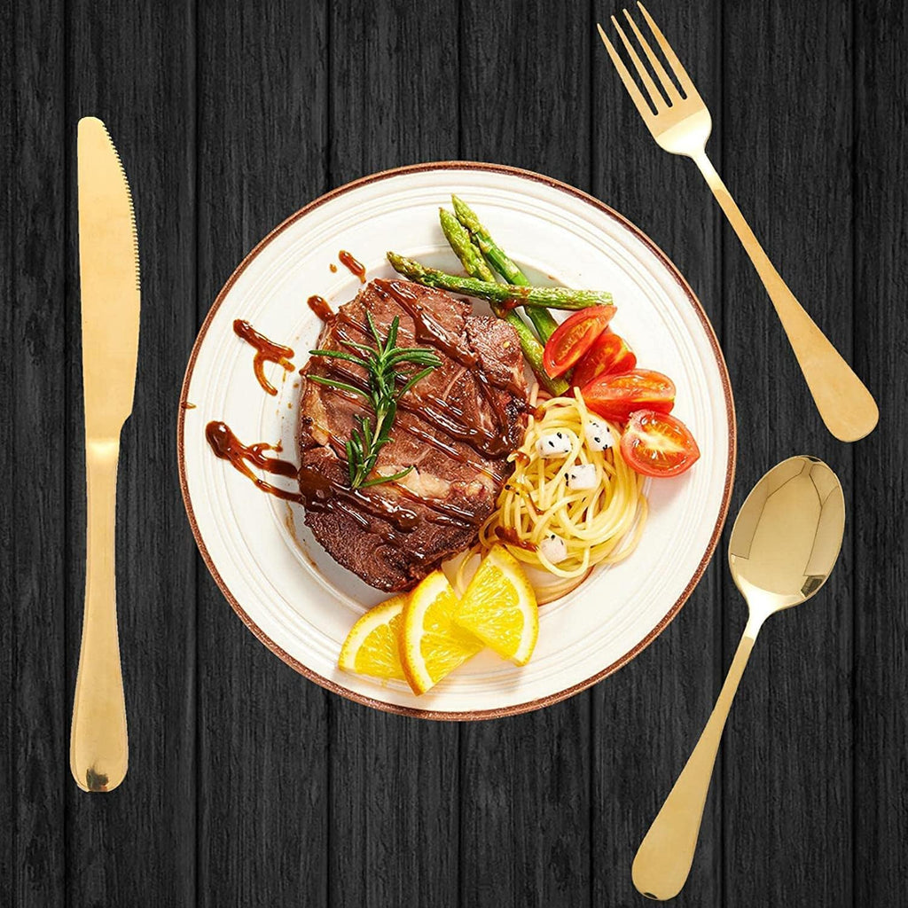 Gold Cutlery Set - 24 Piece Polished Stainless Steel Silverware With Rack - Dishwasher Safe